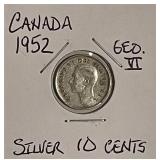 Silver 1952 Canada 10 Cents