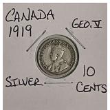 Silver 1919 Canada 10 Cents