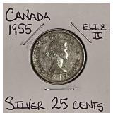 Silver 1955 Canada 25 Cents