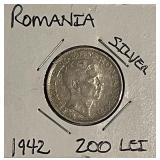 Silver 1942 Romania 200 Lei