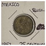 Silver 1952 Mexico 25 Centavos