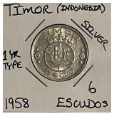 Silver 1958 Timor 6 Escudos