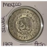 Silver 1959 Mexico Peso