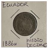 Silver 1886H Ecuador Medio Decimo