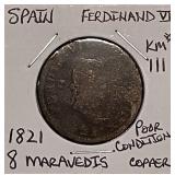 1821 Spain 8 Maravedis KM#111