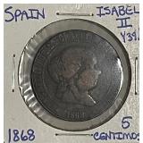 1868 Spain 5 Centimos Y#39.1