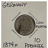 1874H Germany 10 Pfennig Darmstadt