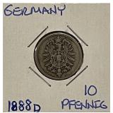 1888D Germany 10 Pfennig