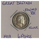 Silver 1908 Gr.Brit. 6 Pence