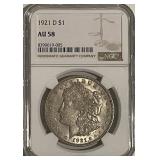 Cert. AU 58 1921D Silver Morgan $1