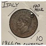 1866om Italy 10 Centesimi