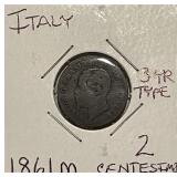 1861M Italy 2 Centesimi
