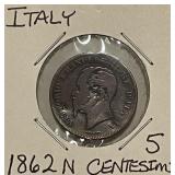 1862N Italy 5 Centesimi