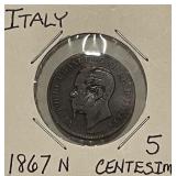1867N Italy 5 Centesimi