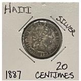 Silver 1887 Haiti 20 Centimes