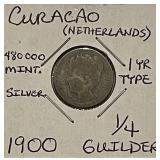 Rare Silver 1900 Curacao 1/4 Guilder
