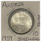 Silver 1959 Austria 10 Schillings