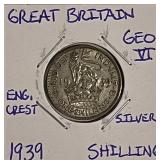 Silver 1939 Gr.Brit. Shilling