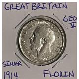 Silver 1914 Gr.Brit. Florin