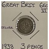 Silver 1938 Gr.Brit 3 Pence