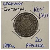 1890A KEY Date Germany 20 Pfennig