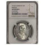 Cert. AU 1914A Prussia Silver 3 Mark