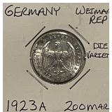 1923A Germany 200 Mark die variety