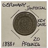 1888F KEY Date Germany 20 Pfennig