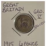 Silver 1915 Gr.Brit. 6 Pence