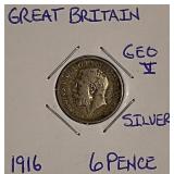 Silver 1916 Gr.Brit. 6 Pence