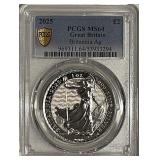 Cert. MS64 G.B. Silver Oz. 2025 2 Pounds