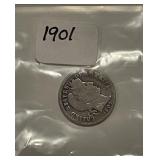 1901 Silver Barber Dime