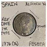 Silver Key DATE 1876 Spain Peseta