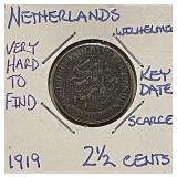 Scarce KEY Date 1919 2 1/2 Cents Neth.