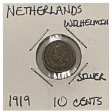 Silver 1919 Netherlands 10 Cents