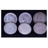 6 EACH 90% SILVER 1964 KENNEDY HALVES