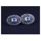 AUQUA MARINE GEMS IN FILIGREE STERLING STUDS