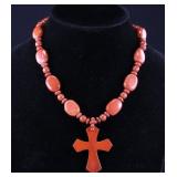 JASPER BEAD AND CROSS NECKLACE