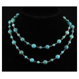 TURQUOISE WITH SILVER TONE LINK 34' ROPE NECKLACE