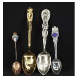 SOUVENIER SPOONS IN SILVER AND GOLD TONE