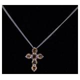 CITRINE GEMSTONE CROSS WITH STERLING LINK CHAIN