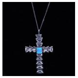 TURQUOISE&STERLING SILVER CROSS BY NAVAJO TOM LONG