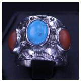 CHEYENNE/ARAP LEE FRIDAY TURQUOISE AND CORAL RING