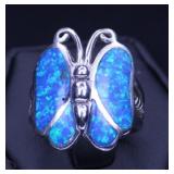 STERLING AND OPAL BUTTERFLY RING