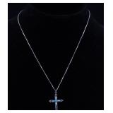 TURQUOISE AND STERLING CROSS WITH BOX CHAIN