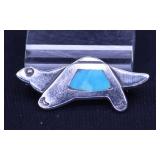 TURTLE BROOCH/PIN IN TURQUOISE AND STERLING