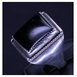 JET CABOCHON IN STERLING MOUNTING