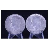 2 EA 1964 KENNEDY HALF DOLLARS 90% SILVER