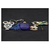 ASSORTED COSTUME KEYCHAIN & BROOCHES