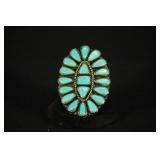 TURQUOISE BLOCK AND NICKEL SILVER CLUSTER RING